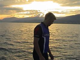 Gavin at sunset on the shores of Lake Neuchâtel in the Cudrefin Nature Reserve